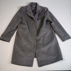 Lauren Ralph Lauren Women 16 Gray Wool Blend 3 Button Luxury Pockets Vented Coat